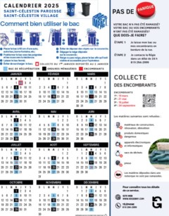 Calendrier des collectes des matières résiduelles de la RIGIDBNY pour 2025
